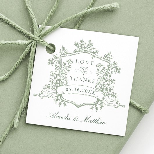 Classic Floral Crest Sage Green Love & Bedankt Bedankjes Labels
