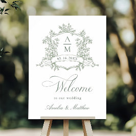 Classic Floral Crest Sage Green Wedding Welkom Poster