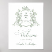 Classic Floral Crest Sage Green Wedding Welkom Poster (Voorkant)