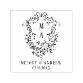 Classic Floral Crest Wedding Zelfinktende Stempel (Design)