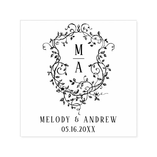 Classic Floral Crest Wedding Zelfinktende Stempel (Design)
