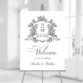 Classic Floral Crest Zwart & Wit Huwelijk Welkom Poster