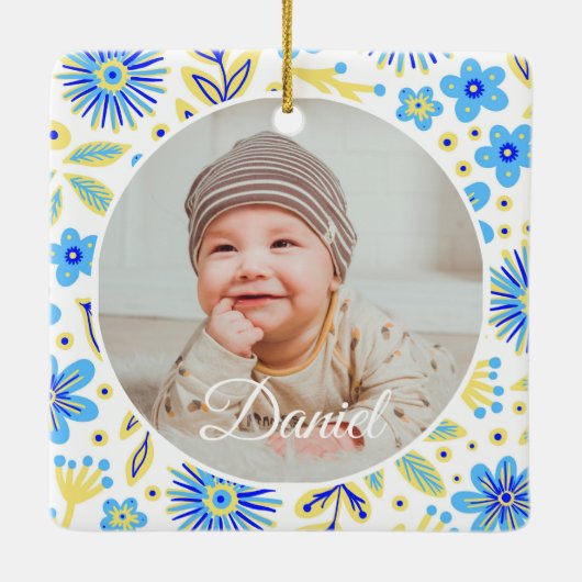 Classic Floral Frame Baby's First Christmas Keramisch Ornament (Achterkant)