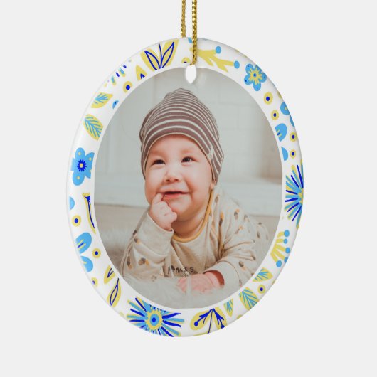 Classic Floral Frame Baby's First Christmas Keramisch Ornament (Rechts)