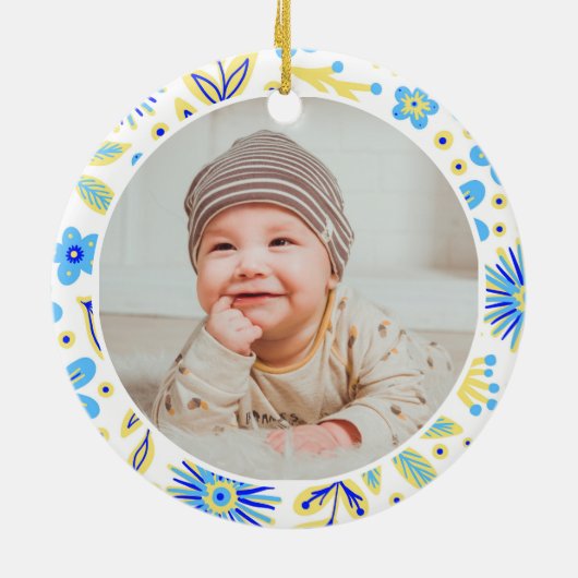 Classic Floral Frame Baby's First Christmas Keramisch Ornament (Achterkant)