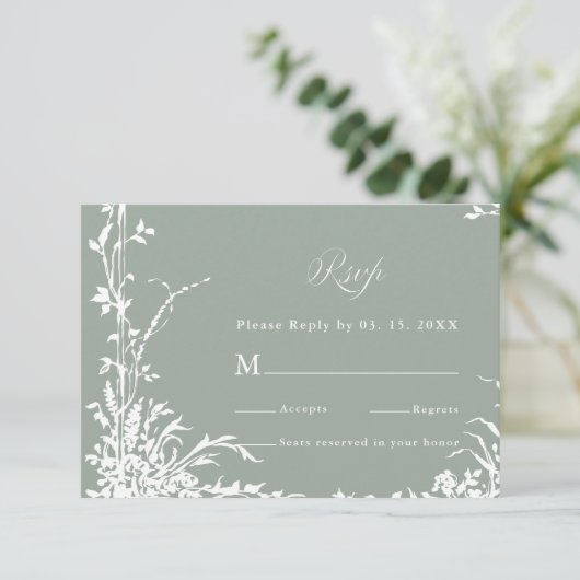Classic Floral Frame Wedding RSVP Sage Green (Staand voorkant)