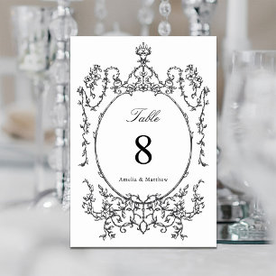 Classic Floral Garden Lijst Zwart & Wit Huwelijk Kaart