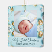 Classic Floral Lijst Baby's First Christmas Keramisch Ornament (Links)