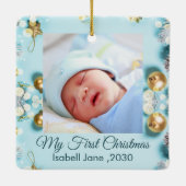 Classic Floral Lijst Baby's First Christmas Keramisch Ornament (Achterkant)