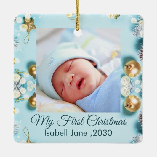 Classic Floral Lijst Baby's First Christmas Keramisch Ornament (Achterkant)