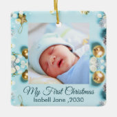 Classic Floral Lijst Baby's First Christmas Keramisch Ornament (Voorkant)