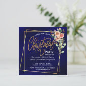 Classic Floral Lijst Blue Christmas Kaart (Staand voorkant)