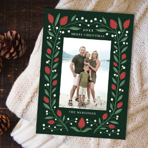 Classic Floral Lijst Christmas Foto Groen Feestdagenkaart