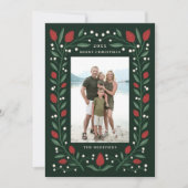 Classic Floral Lijst Christmas Foto | Groen Feestdagenkaart (Voorkant)