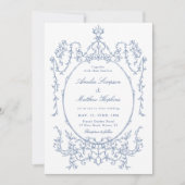 Classic Floral Lijst Dusty Blue Wedding Photo Kaart (Voorkant)