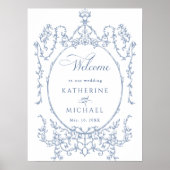 Classic Floral Lijst Dusty Blue Wedding Welkom Poster (Voorkant)
