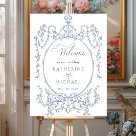 Classic Floral Lijst Dusty Blue Wedding Welkom Poster