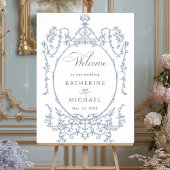 Classic Floral Lijst Dusty Blue Wedding Welkom Poster