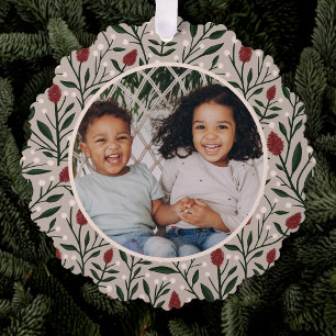 Classic Floral Lijst Foto Kerst Beige Ornament Kaart