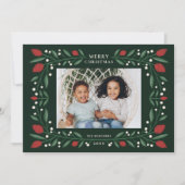 Classic Floral Lijst Horizontale Kerstfoto Feestdagenkaart (Voorkant)