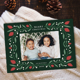 Classic Floral Lijst Horizontale Kerstfoto Feestdagenkaart