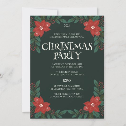 Classic Floral Lijst Kerstfeest Uitnodiging (Voorkant)