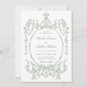 Classic Floral Lijst Sage Green Wedding Foto Kaart (Voorkant)