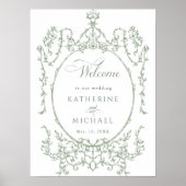 Classic Floral Lijst Sage Green Wedding Welkom Poster (Voorkant)