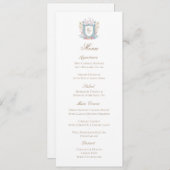 Classic Floral Monogram Crest Wedding Menu Card (Voorkant / Achterkant)