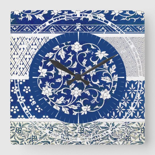 Classic Floral Ornament Print Vierkante Klok (Voorkant)