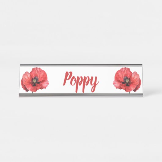 Classic Floral Poppy Naam Bureau Naambordje (Voorkant)