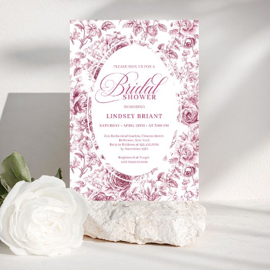 Classic Floral Rose Pattern Bridal Shower Invite Kaart