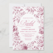 Classic Floral Rose Pattern Bridal Shower Invite Kaart (Voorkant)