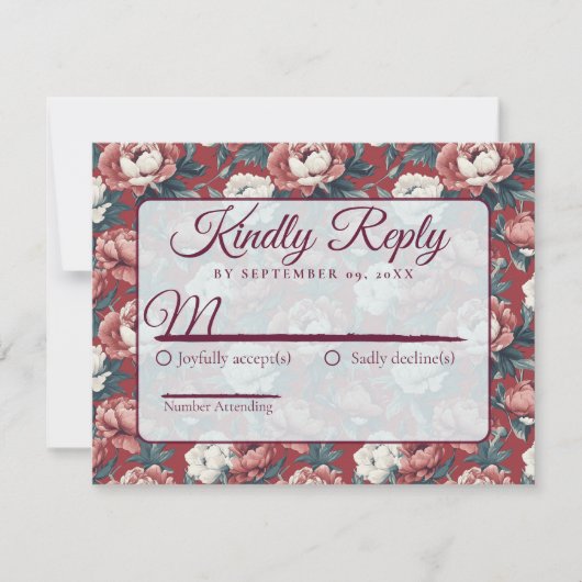 Classic Floral Rustic Peonies Wedding  RSVP Kaartje (Voorkant)