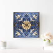 Classic Floral Tegel Pat#12 Blauw Geel ID1078 Vierkante Klok (Huis)