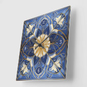 Classic Floral Tegel Pat#12 Blauw Geel ID1078 Vierkante Klok (Hoek)