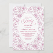 Classic Floral Toile Roses Baby Shower Invitation Kaart (Voorkant)