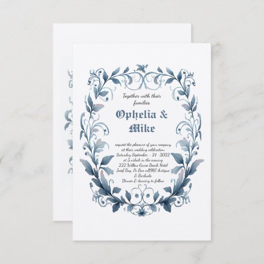 Classic Floral Waterverf bruiloft uitnodiging (Voorkant / Achterkant)