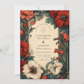 Classic Floral Wedding Art Nouveau Kaart (Voorkant)