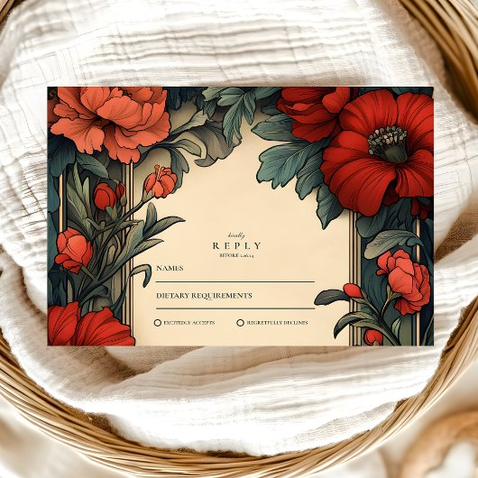 Classic Floral Wedding Art Nouveau RSVP Kaartje