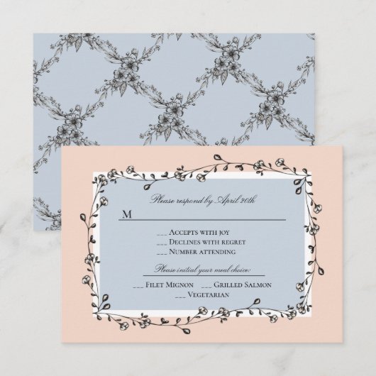 Classic Floral Wedding Reply Kaart/RSVP RSVP Kaartje (Voorkant / Achterkant)
