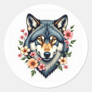 Classic Floral Wolf's Head Ronde Stickers