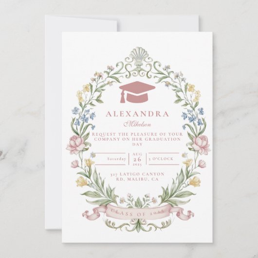 Classic Floral Wreath Graduation Kaart (Voorkant)