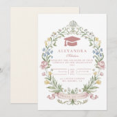 Classic Floral Wreath Graduation Kaart (Voorkant / Achterkant)