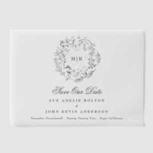 Classic Floral Wreath Monogram Save the Date Vellum Uitnodigingen