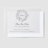 Classic Floral Wreath Monogram Save the Date Vellum Uitnodigingen (Offset)