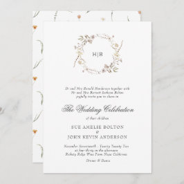 Classic Floral Wreath Monogram Surname Wedding  Kaart