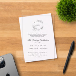 Classic Floral Wreath Monogram Wedding Acryl Uitnodigingen