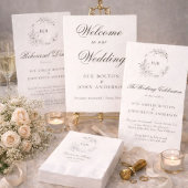 Classic Floral Wreath Monogram Wedding Kaart