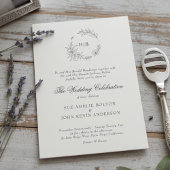 Classic Floral Wreath Monogram Wedding Kaart